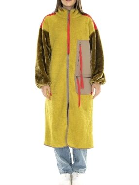 UGG Marlene Sherpa Fleece Long Coat L Chartreuse Yellow Green Colorblock